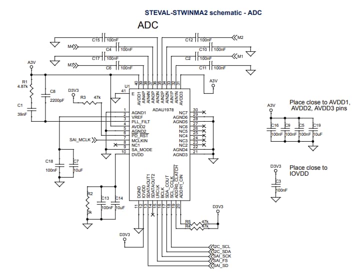 Schaltplan - STMicroelectronics STEVAL-STWINMA2 Mikrofon-Array-Erweiterungsboard